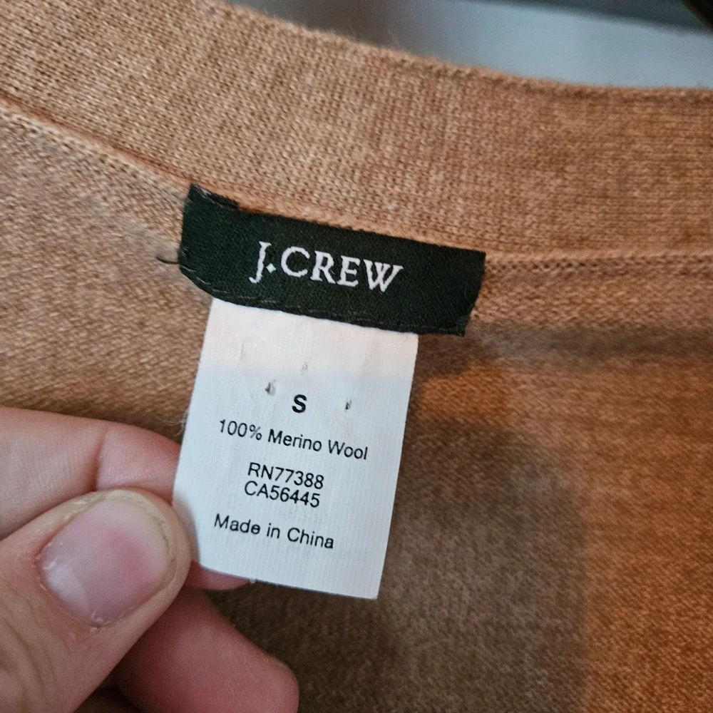 J.Crew Cardigan Womens Small Tan 100% Merino Wool Sweater Preppy Old Money